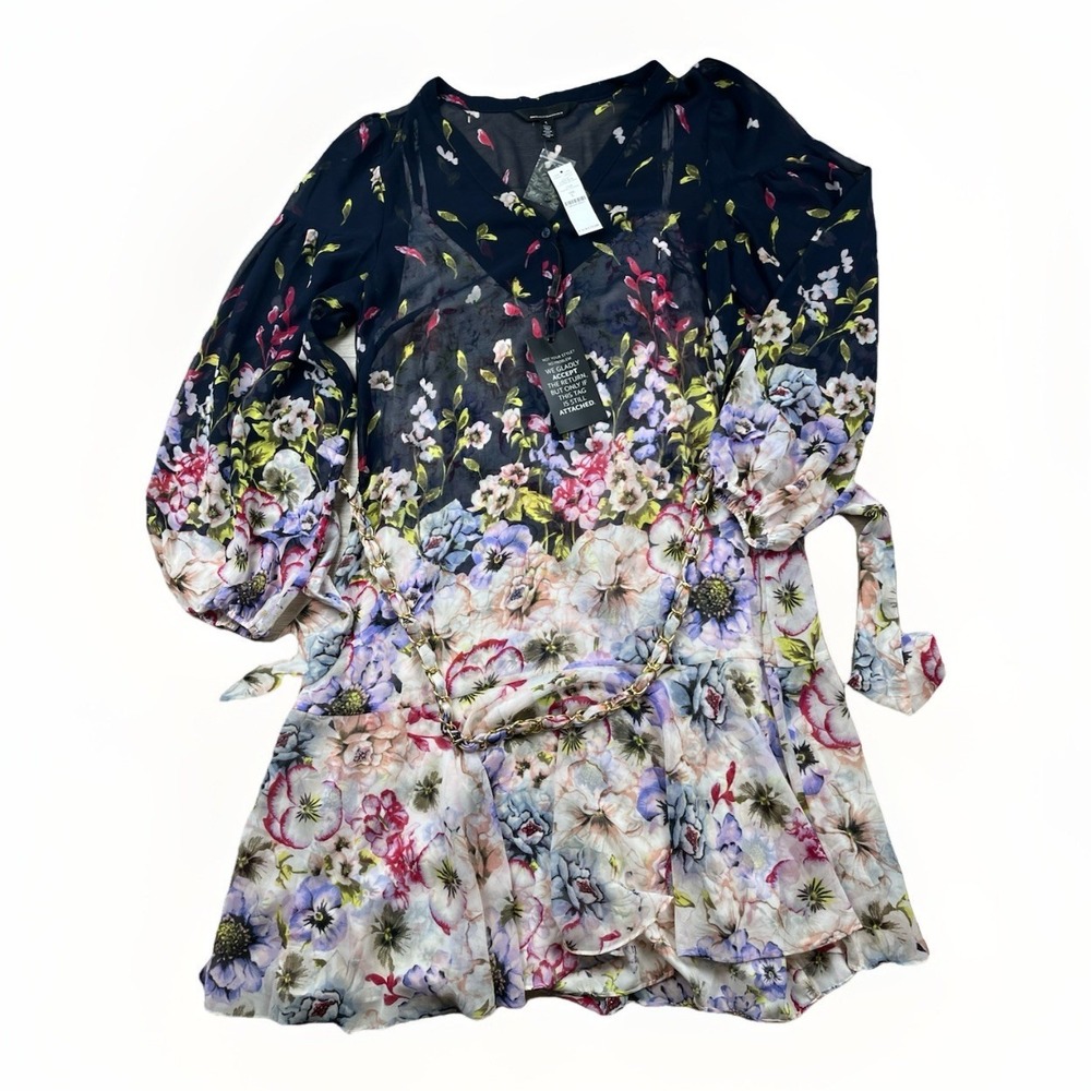 NEW White House Black Market Floral Print MIDI Dress‎ Size Large NWT